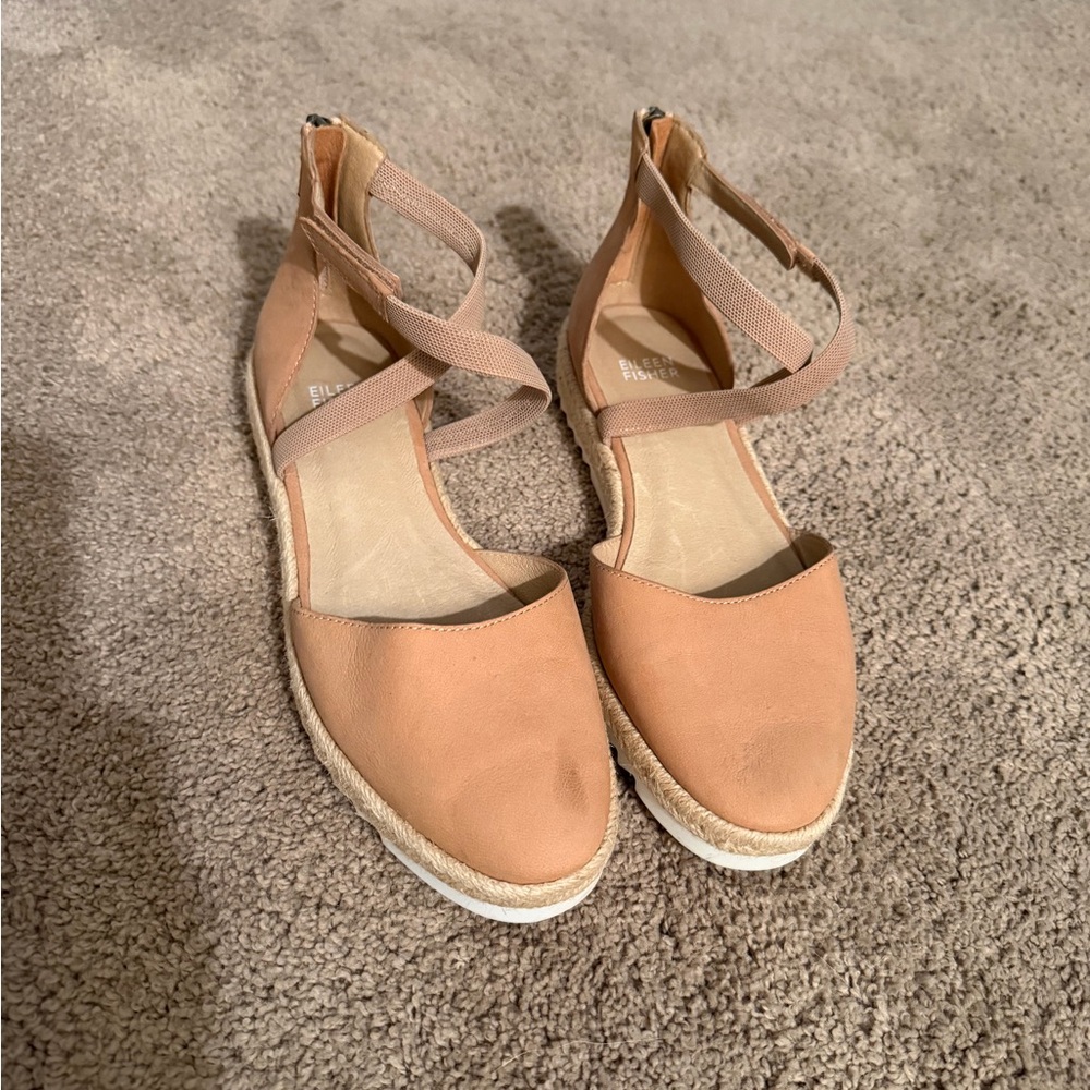 Eileen Fisher Nude Tan Espadrille Ankle-Wrap Flats